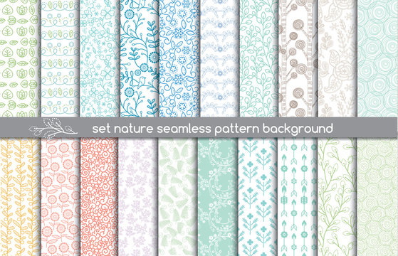 set nature seamless patterns.pattern swatches included for illustrator user, pattern swatches included in file, for your convenient use.