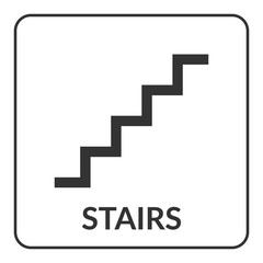Stairs sign. Flat vector web icon isolated on white background. Warning public information staircase black symbol. Stairway label. Design element. Stock vector illustration