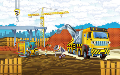 Obraz na płótnie Canvas Cartoon truck and excavator - illustration for the children