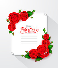 Happy Valentine's Day greeting card with frame and roses.
