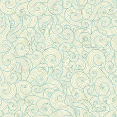 Seamless pattern with sea green spiral waves