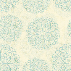 Seamless pattern with sea green snowflakes