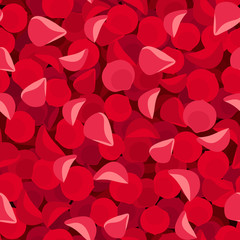 Vector seamless background with red rose petals. 
