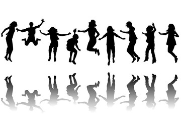 Children silhouettes jumping