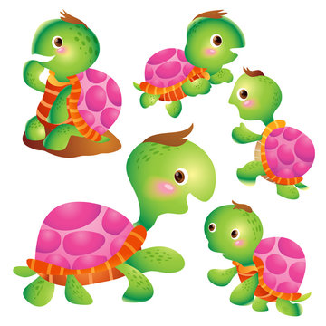 Cute turtle cartoon actions