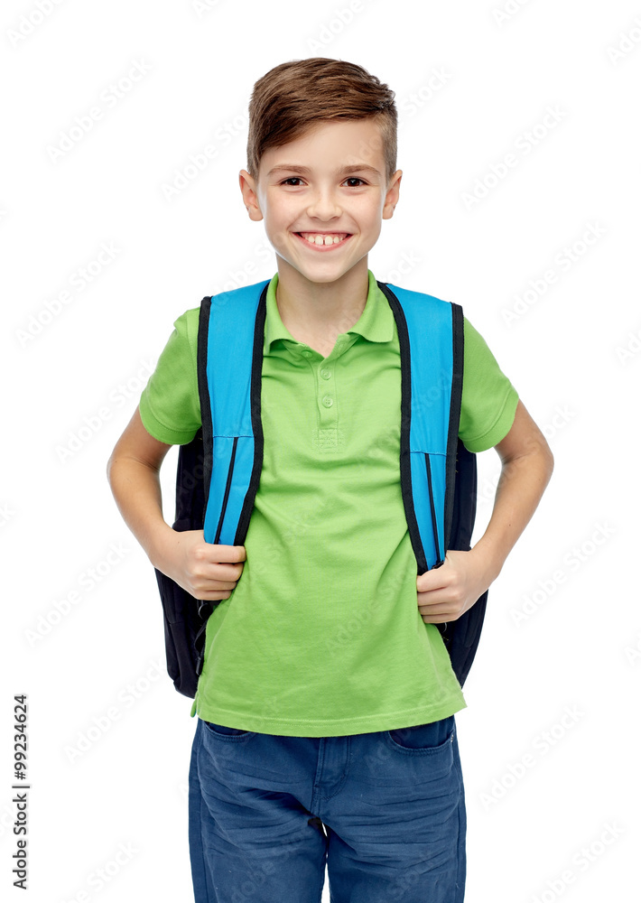 Poster happy student boy with school bag