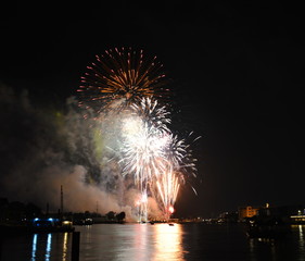 firework on new year countdown at temple of dawn in Thailand