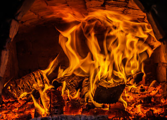 Fototapeta premium cozy log fire in fireplace