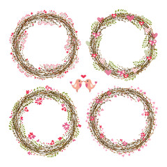 Set of floral vector wreathes.