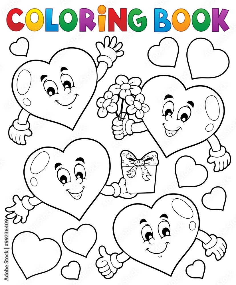 Canvas Prints Coloring book stylized hearts theme 1