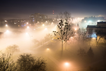 City on a foggy night