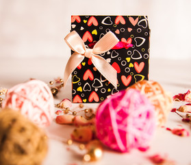 valentines day background with two hearts on wooden background