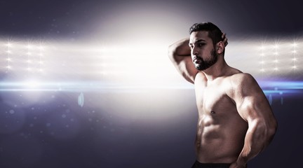 Composite image of portrait of a confident bodybuilder man