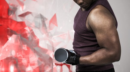 Composite image of fit man exercising with dumbbell 