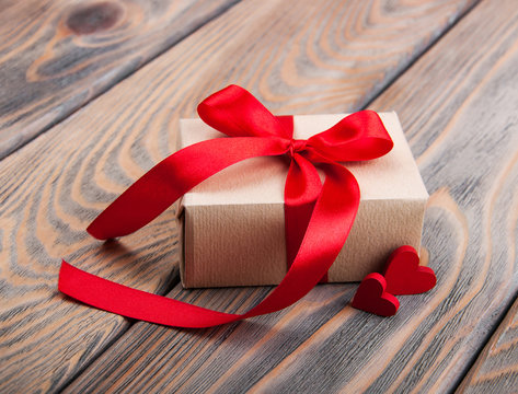 Gift box and hearts