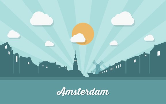 Amsterdam skyline - flat design