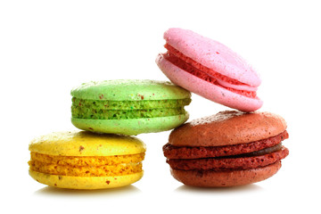 French sweet delicacy macaroons isolated on white background