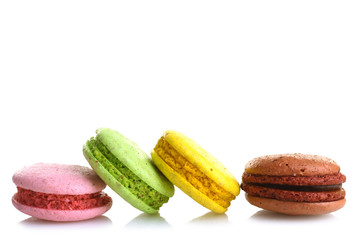 French sweet delicacy macaroons isolated on white background