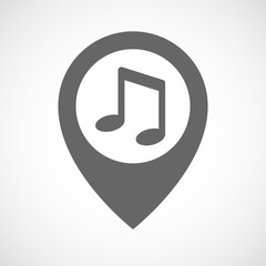 Isolated map marker with a note music