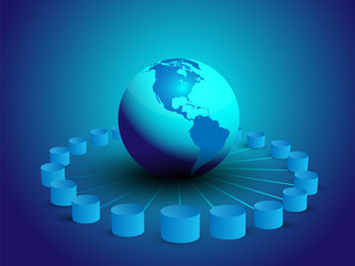 Vector illustration of database integration, different databases connecting globally