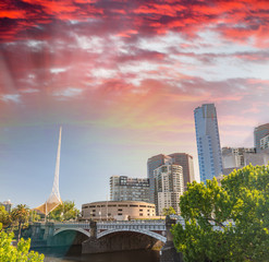 Skyline of Melbourne at dusk time, Australia