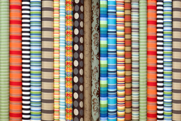 Fabrics in rolls, different design and color
