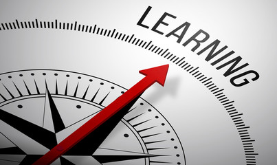 3D rendering of a compass with a Learning icon.