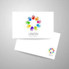 union hands teamwork logo template
