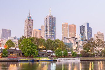 Skyline of Melbourne at dusk time, Australia