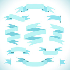 Vector set of blue ribbons. Modern flat icons.