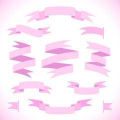 Obraz premium Vector set of pink ribbons. Modern flat icons.