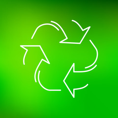 Recycle icon. Reuse sign. Recycle symbol. Thin line icon on green background. Vector protect the environment illustration.