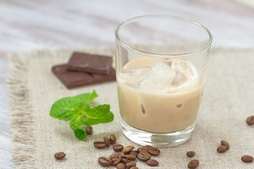 Cocktail with Baileys liqueur, cream and ice