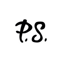 Postscript. P.S. Letters. Isolated object on white background.