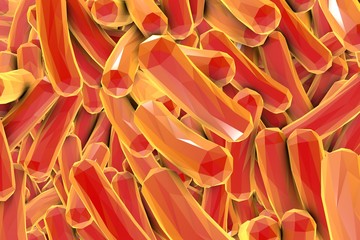 Low-polygonal illustration of bacteria, model of bacteria, realistic illustration of microbes, Escherichia coli, Klebsiella, Salmonella, Clostridium, Pseudomonas aeruginosa, Shigella, Legionella