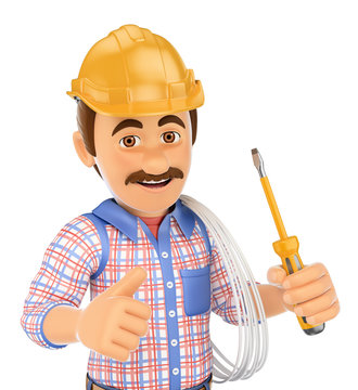 3D Electrician with a screwdriver and wire