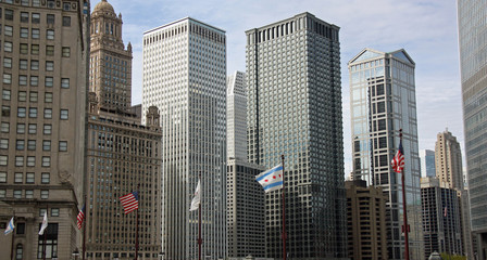Chicago, la skyline dans le quartier du Loop, USA