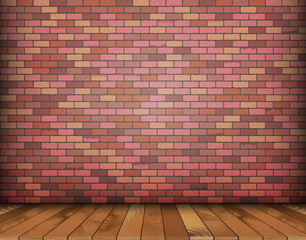 Background with bricks and wooden floor