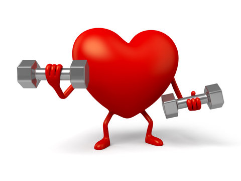 The 3d heart and a pair of dumbbell