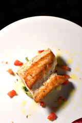 Tasty healthy fish fillet with potato and vegetables