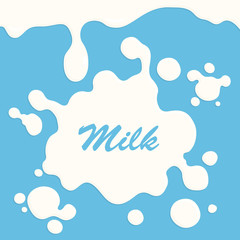 Milk, yogurt or cream splashes. White smudge isolated on blue background. Vector illustration.