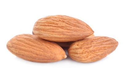 raw almond nuts isolated on white background