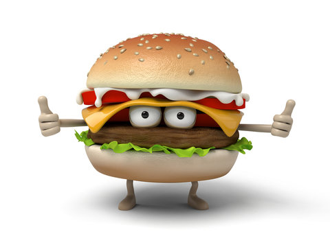 The 3d hamburger’s posture is very personal