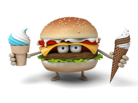 The 3d hamburger and an ice cream