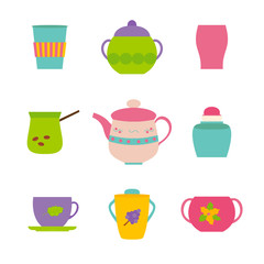Cups and teapots isolated over white