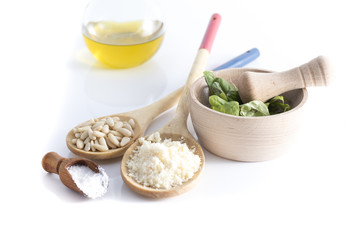 Basic fresh ingredients for a delicious pesto sauce