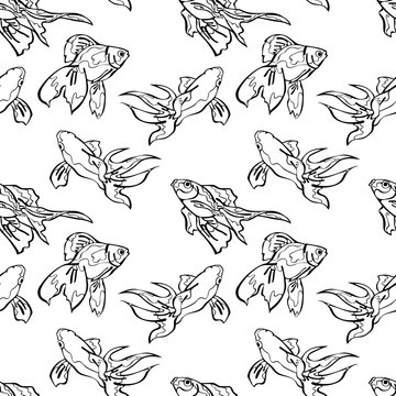 Goldfish. Vector seamless pattern (background).