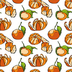 Mandarins. Fruit pattern. Vector seamless background.