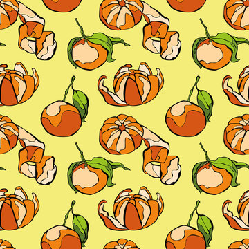 Mandarins. Fruit pattern. Vector seamless background.