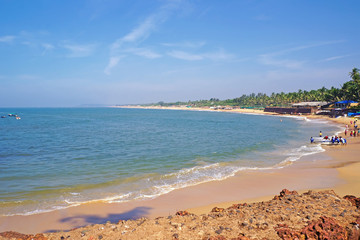 Beach on an ocean coast in India with palm trees